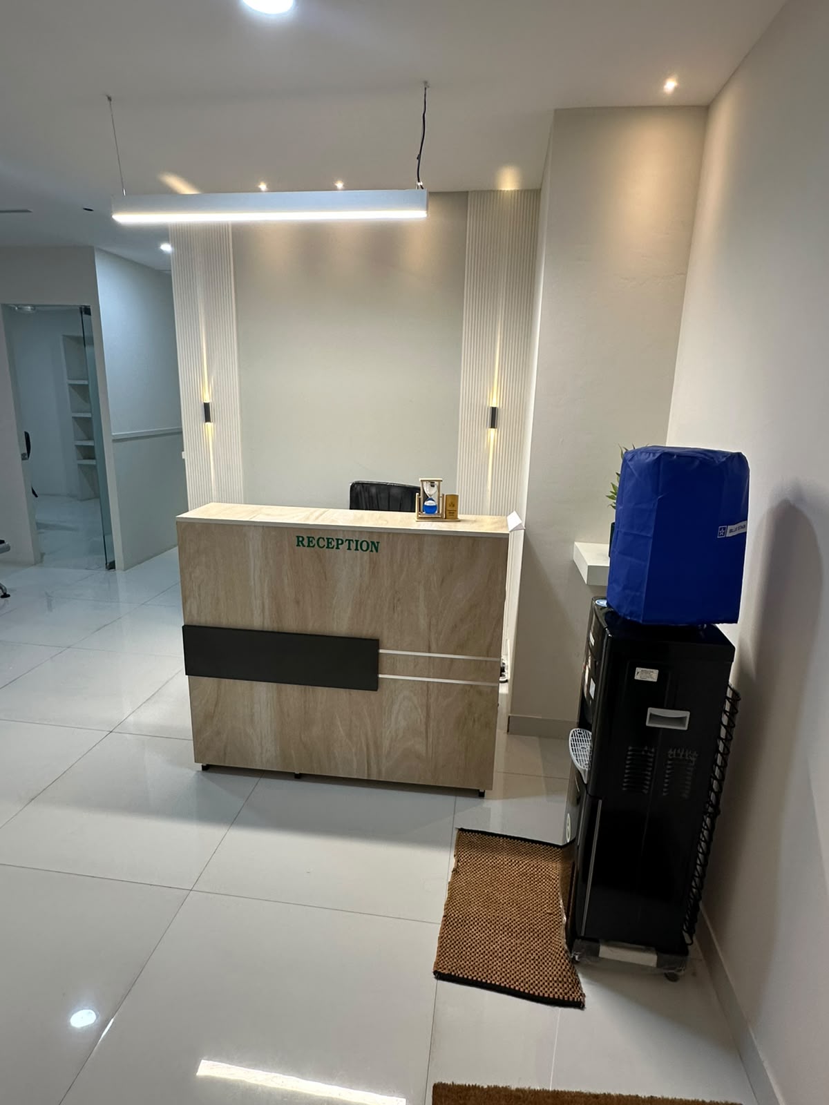 Clinic reception counter and desk at Dr Surendra Endocrine Center in Kukatpally